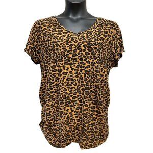 Time and Tru Leopard Print Short Sleeve Tee - Black and Brown